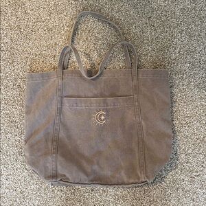 Brown Canvas Tote Bag with Sun and Moon Design